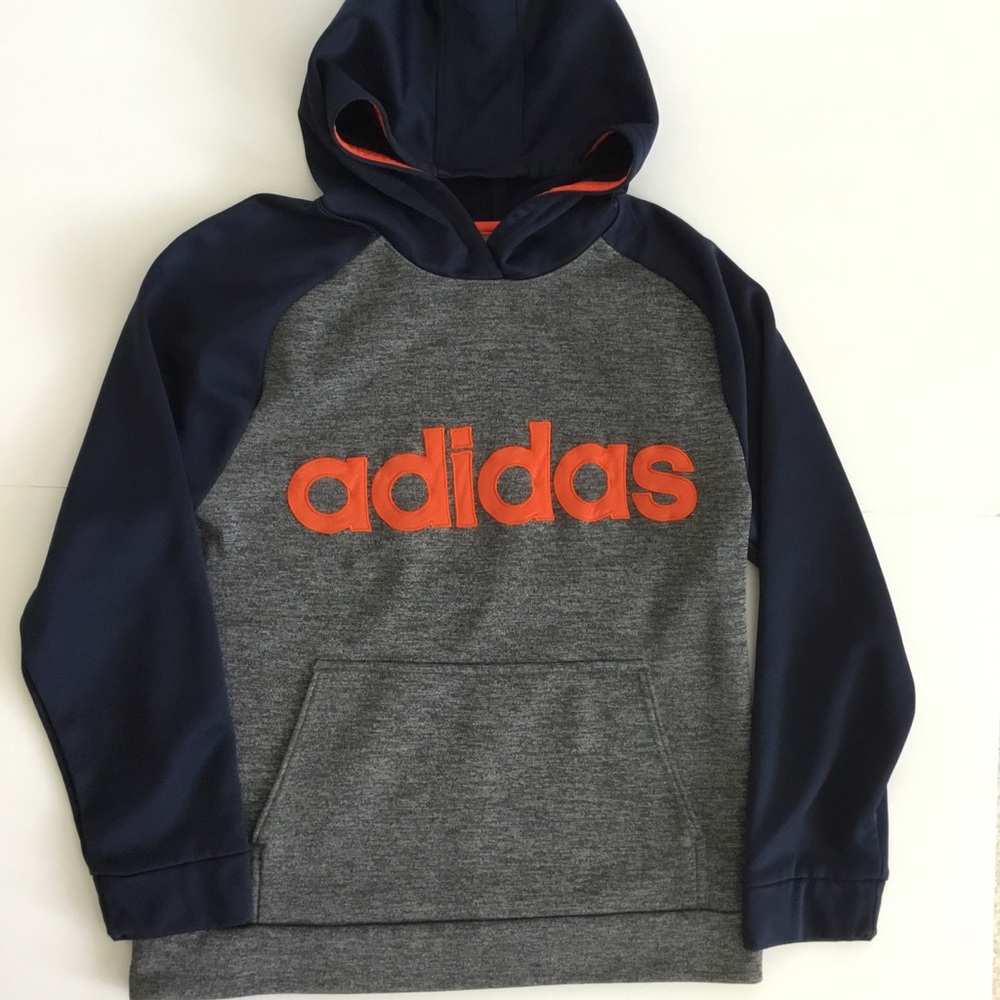 ADIDAS Boy’s Sweatshirt Hoodie Grey & Blue Size L 14/16